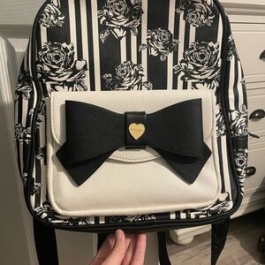 Betsey Johnson Black and White Bow Accent Backpack